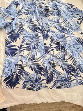 Cotton & Co. Blue Palm Print Button-Up Shirt